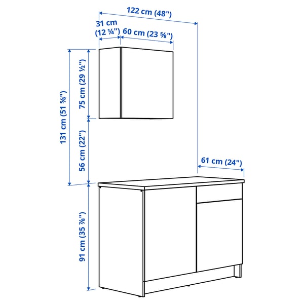 KNOXHULT Cuisine, blanc avec cadre, 120x61x220 cm