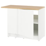 Un meuble de cuisine KNOXHULT blanc avec un dessus en bois clair, doté d’une surface stratifiée durable et d’un grand espace de rangement.
