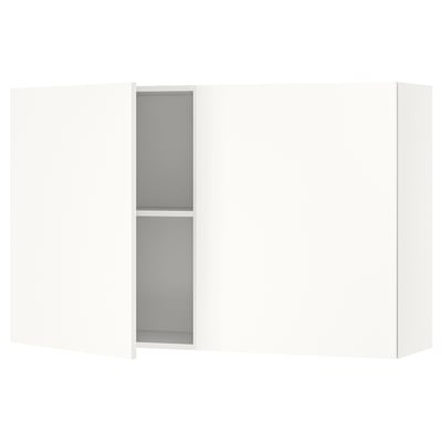 Armoire de cuisine murale blanche KNOXHULT, rectangulaire, avec deux étagères en verre.