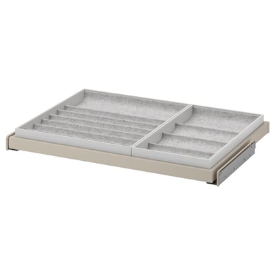 KOMPLEMENT Plateau coulissant, beige, doublé de feutre, compartiments, fermeture douce, organiseur.