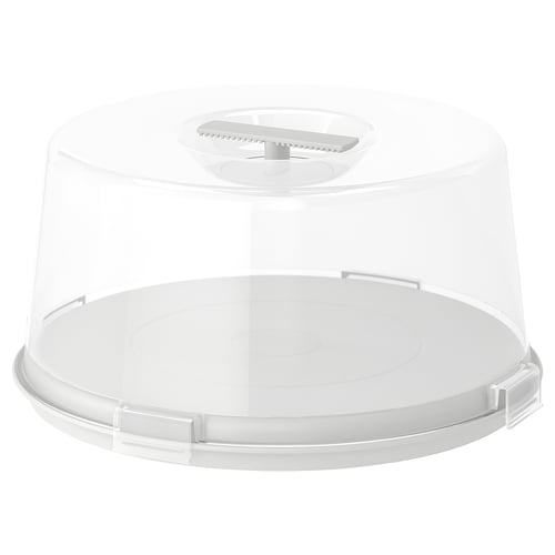 Porte-gâteau en plastique transparent KRISPIG avec couvercle, plateau lisse et rainuré, quatre loquets, pour le transport de gâteaux et de muffins.