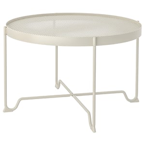 KROKHOLMEN, table basse blanche, plateau rond en maille, pieds en métal.