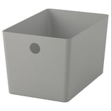 Boîte en plastique recyclé KUGGIS grise avec poignée pour l’organisation du bureau/étagère.
