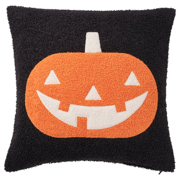 KUSTFYR Housse de coussin, motif citrouille noir/orange, 50x50 cm