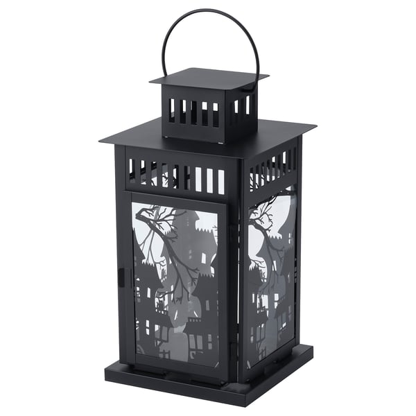 KUSTFYR Lanterne bougie bloc, int/ext, noir, 44 cm