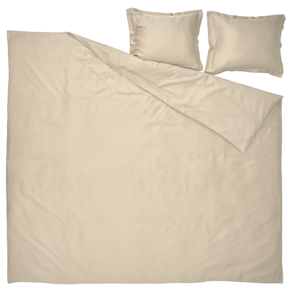 Parure de lit LÄKEVÄNDEROT : beige, lyocell doux, comprend une couette et 2 oreillers, un design simple et élégant.