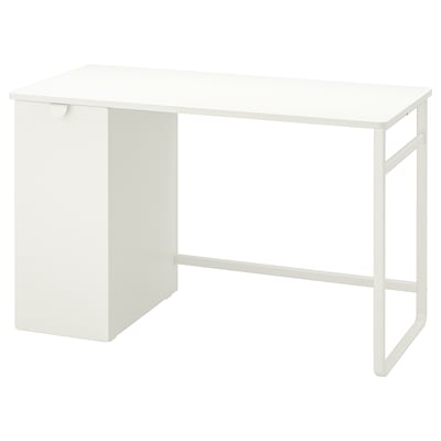 Bureau blanc LÄRANDE avec rangement coulissant, moderne et robuste pour les enfants, de forme rectangulaire.