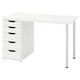 Bureau LAGKAPTEN : blanc, rectangulaire, 5 tiroirs, pieds en métal.
