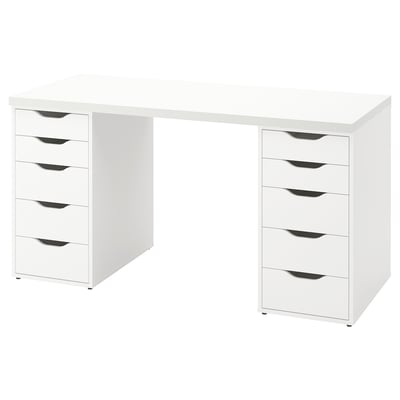 Bureau LAGKAPTEN blanc avec deux unités à 5 tiroirs, design rectangulaire minimaliste.