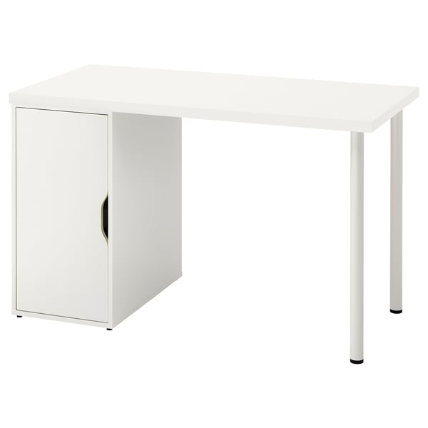 Un bureau LAGKAPTEN blanc au design épuré et une armoire de rangement. Bon pour organiser les documents.