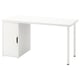 Bureau LAGKAPTEN blanc moderne avec porte d’armoire, pieds en acier.