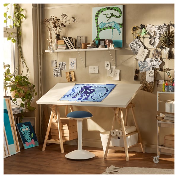 LAGKAPTEN / MITTBACK Bureau, blanc/bouleau, 140x60 cm