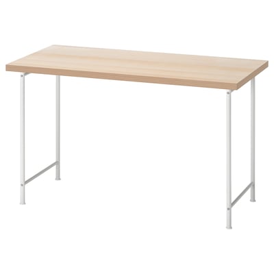 LAGKAPTEN : bureau rectangulaire en bois clair avec pieds blancs. Design moderne et minimaliste. Robuste avec des pieds réglables.