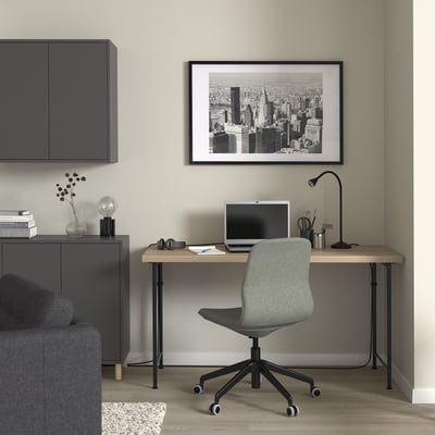 LAGKAPTEN / SPÄND Bureau, effet chêne blanchi/noir, 140x60 cm