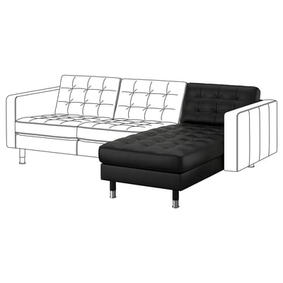 Luxueux canapé en forme de L en cuir noir, avec dossier et assise capitonnés, pieds en métal élégants, esthétique moderne.