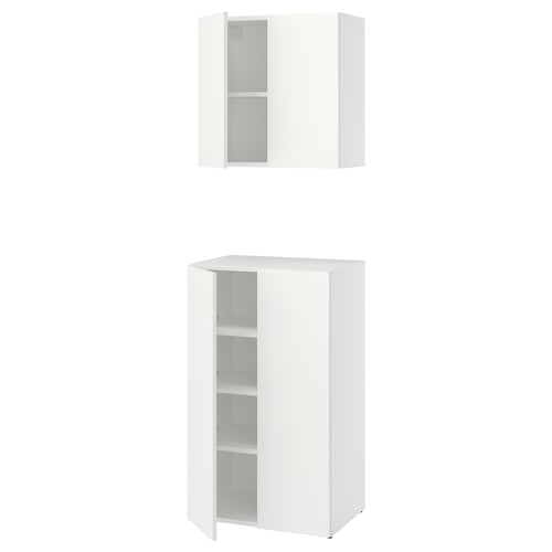 Kit de rangement LASTARE blanc : 1 armoire haute et 1 unité murale avec portes, design épuré.