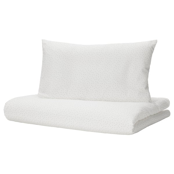 Ensemble de couette pour bébé - blanc, à pois, en coton durable, design minimaliste, chambre d’enfant.