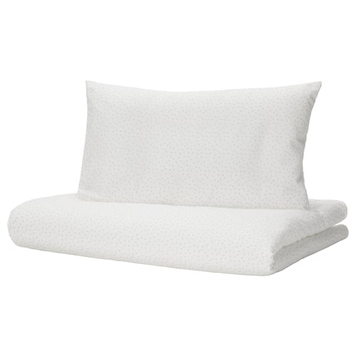 Ensemble de couette pour bébé - blanc, à pois, en coton durable, design minimaliste, chambre d’enfant.