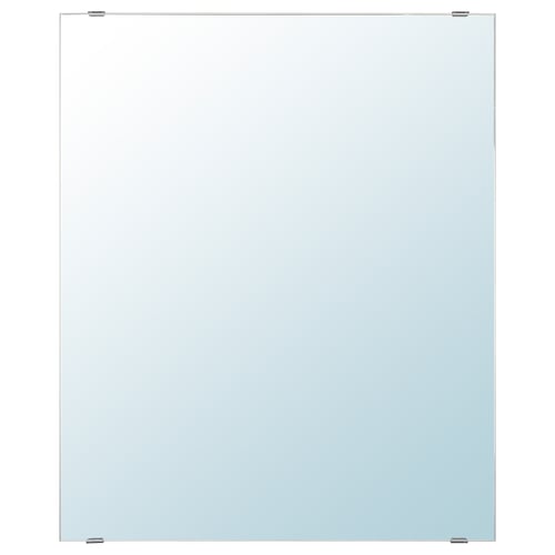 Un miroir LTAN. Son rectangulaire, clair, avec des ferrures métalliques simples. Fabriqué en verre et en film plastique, il est polyvalent pour une utilisation dans la salle de bain.