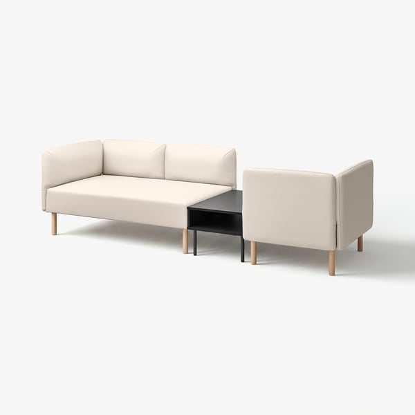 Ensemble de canapé moderne beige LILLEHEM avec pieds en bois clair et table d’appoint noire.