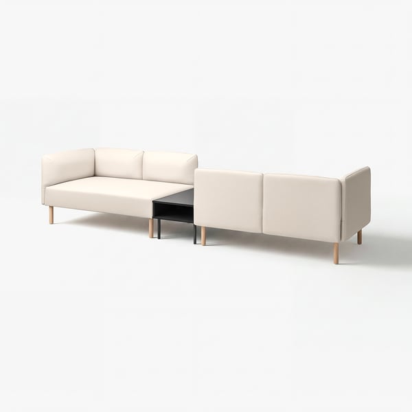 Ensemble de canapé modulaire moderne blanc lilleham avec des pieds en bois clair contre un mur simple.