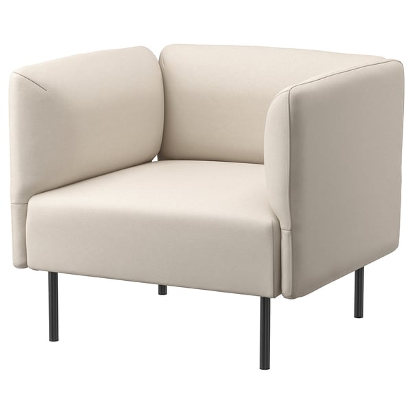 Un canapé modulaire beige nommé LILLEHEM avec un revêtement en tissu lisse et des pieds en métal, conçu pour le confort et la flexibilité.