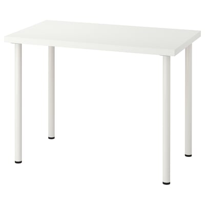 Bureau blanc LINNMON - moderne, forme rectangulaire, quatre pieds métalliques.