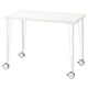 Bureau LINNMON blanc avec pieds et roues en métal.