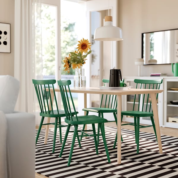 LISABO / HÖGVED Table et 4 chaises, plaqué frêne/vert, 140x78 cm