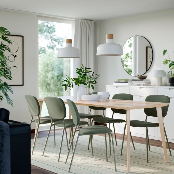 LISABO / VIHALS Table et 6 chaises, frêne/vert Tibbleby gris-vert, 200x78 cm