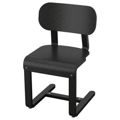 Chaise cantilever noire, design épuré, placage de bouleau, style minimaliste.