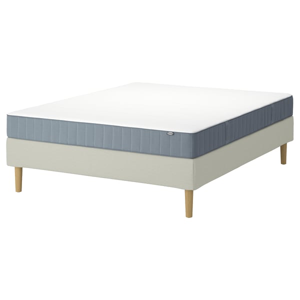 Matelas + base LYNGÖR, blanc et bleu, rectangulaire, design flat-pack.