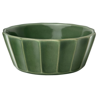 Bol en céramique émaillée verte avec bords striés, design fait à la main.