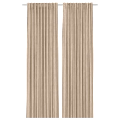 Une paire de rideaux beiges MAISTANGG , mélange coton-jute doux avec des rayures verticales et des points texturés, pendant droits.