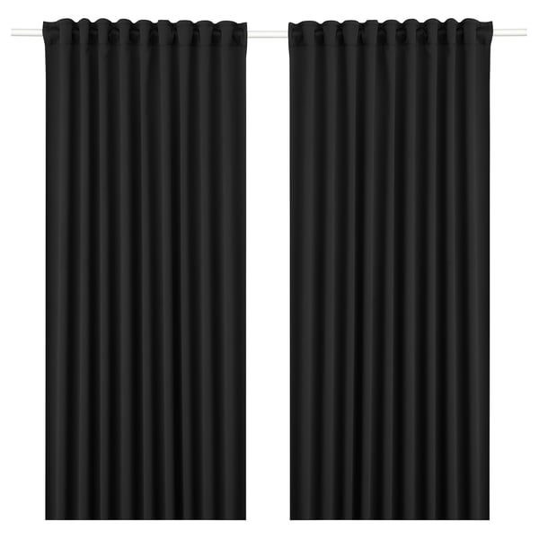 Rideaux occultants MAJGULL noirs, simples, de couleur unie, rectangulaires, linteau passe-tringle.