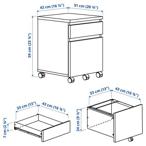 Illustration avec les mesures du produit : MALM.