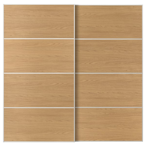 MEHAMN Jeu 2 ptes coul, blanc/double face motif chêne, 200x201 cm