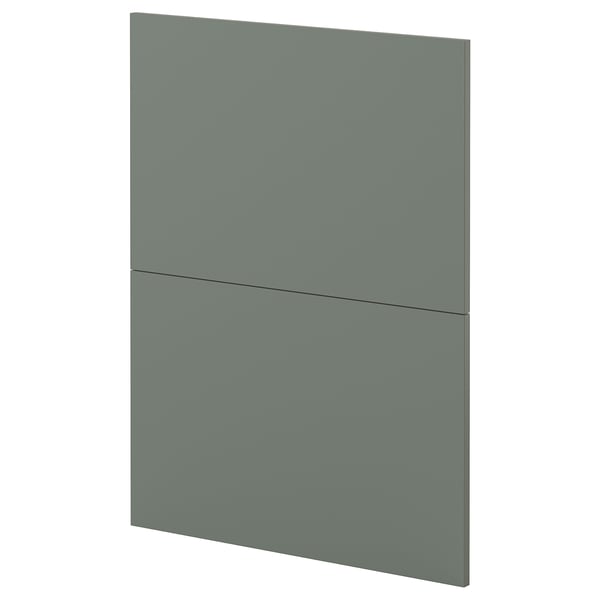 Une armoire de cuisine moderne gris-vert avec une finition mate élégante.