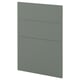Façades de tiroirs modulaires d’armoires de cuisine gris-vert.