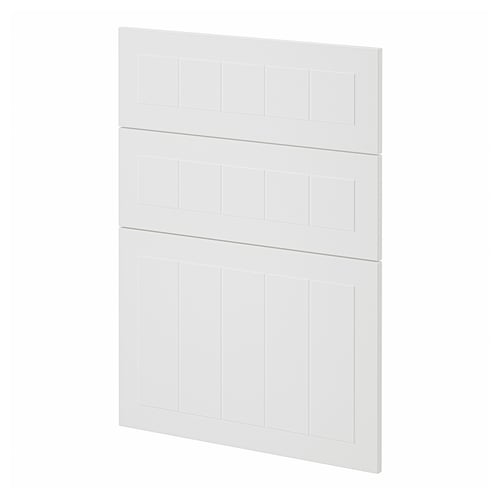 Armoire de cuisine blanche METOD : design à trois panneaux, peinture en panneaux de fibres et polyuréthane, forme rectangulaire.