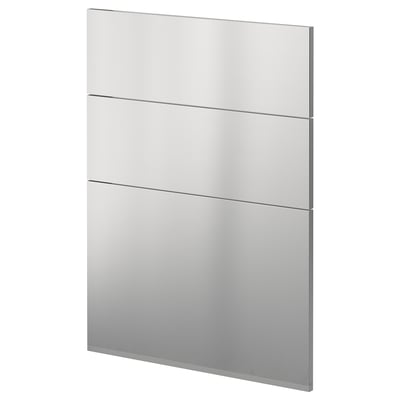 Armoire de cuisine Ikea METOD avec façades en acier inoxydable, design élégant et rectangulaire.