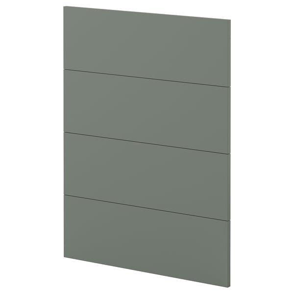 Façades de tiroirs modernes à panneau plat gris-vert au design minimaliste.