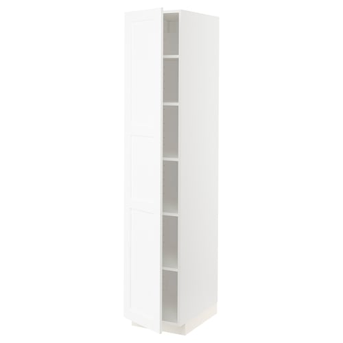 Armoire de cuisine METOD blanche, haute et étroite avec étagères réglables, design minimaliste.