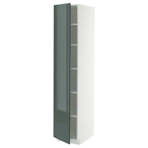 Armoire de cuisine METOD vert brillant, étagères réglables, cadre blanc.