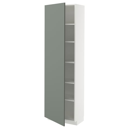 Armoire de cuisine moderne blanche et verte avec étagères réglables.