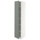 Armoire METOD gris-vert avec cadre blanc, charnières en nickel, étagères réglables.