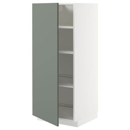 Armoire METOD : porte gris verdâtre, étagères réglables, cadre blanc, moderne.