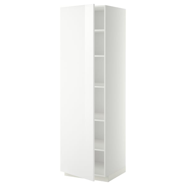 Armoire de cuisine haute METOD blanche avec finition brillante et étagères réglables.