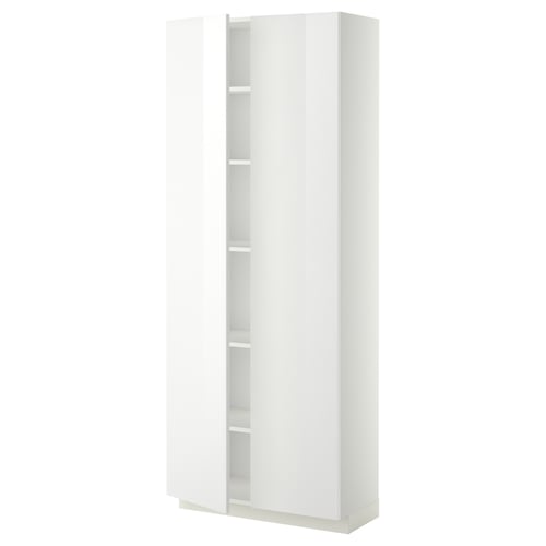 Armoire haute METOD, blanche, brillante, rectangulaire, moderne, étagères réglables.