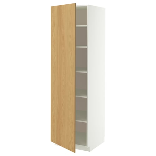 METOD Armoire avec tablettes, blanc/Sinarp plaqué chêne, 60x60x200 cm